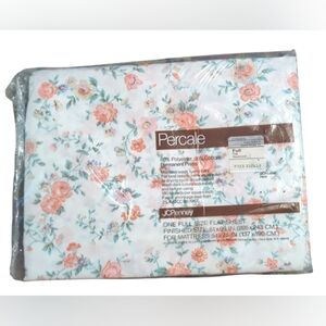 JCPenney Percale Floral Full Sheet Coral/White Brand New.